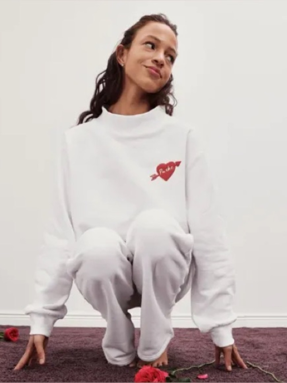 PARKE Set Valentine’s mockneck Boxer sweatpants wide leg flare fleece sweatshirt